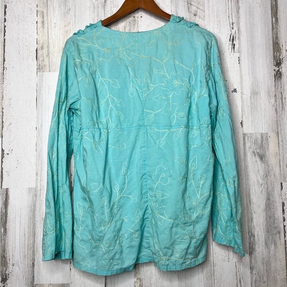 Sandy Starkman Vintage Women's Long Sleeve Floral Embroidered Top Blue Size XL - Picture 5 of 15